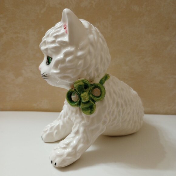 White Curly Persian Cat Figurine Kitsch Vintage Japan Porcelain - Picture 8 of 8
